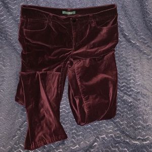 Burgundy velvet bootcut pants
